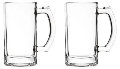 Image de Lot de 2 grandes verres à bière robustes avec anse, capacité de 500 ml