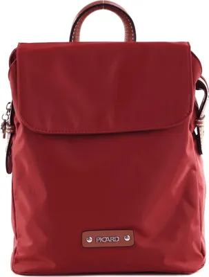 A studio shot of a red backpack.