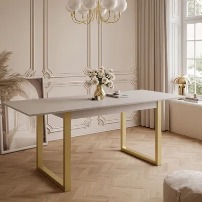 Produktbild von ARTON GOLD II 140 cm ausklappbarer Tisch, Tischplatte Farbe: Kaschmir, Metallbeine U