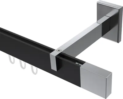 Produktbild von Interdeco Innenlaufstange / Gardinenstange mit Innenlauf Schwarz / Chrom, Typ Smartline Lox (Quader), 14x35 mm 1-läufig, 260 cm