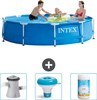 Zdjęcie produktu dla Basen Intex z okrągłą ramą - 305 x 76 cm - niebieski - pompa filtrująca do basenu w zestawie - pływak chlorowy - chlor