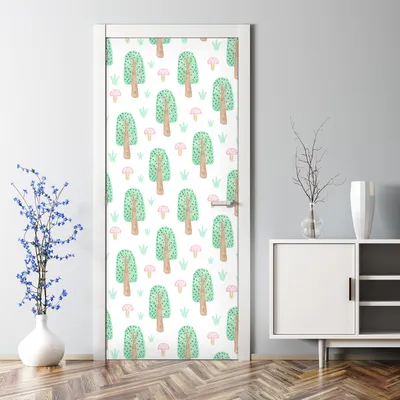 Produktbild von Dekorative selbstklebend Türtapete Türaufkleber Aufkleber Bemalte Bäume und Fliegenpilze 85 x 200 cm