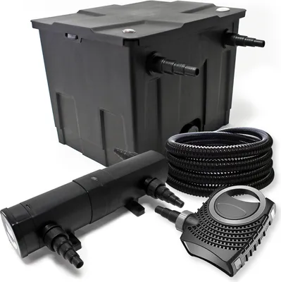 Produktbild von Wiltec Komplettset: CBF-350 Teichfilter bis 12000 L Teichfilteranlage als Durchlauffilter, NEO10000 SuperECO Teichpumpe 10000l/h 80W, CUV-224 Teichklärer UVC Klärer mit 24W, 25m Teichschlauch 25 mm
