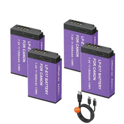 Obrázek produktu pro Baterie Canon LP-E17, kapacita 1800 mAh, kompatibilní s USB typu C, 4 kusy baterií