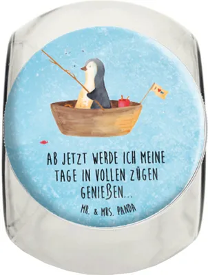 Produktbild von Mr. & Mrs. Panda Süßigkeitenglas Pinguin Angelboot XL 2000ml - Eisblau - Geschenk, glasbehälter, Angeln, Boot, Vorratsbehälter, Bonboniere, Vorratsglas, Kaffeedose
