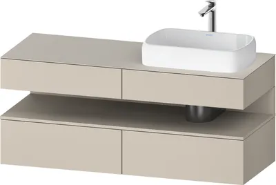 Produktbild von Duravit Qatego Konsolenwaschtischunterbau, 2 Auszüge, 2 Schubkästen, Ausschnitt rechts, 1400x550x600mm, Nische Taupe Supermatt, QA4766083830010