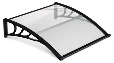 Zdjęcie produktu dla Eikuavons, daszczyk nad drzwi wejściowe z rynną, 120 x 100 cm, wykonany z poliwęglanu, kolor czarny/przezroczysty, do drzwi i okien