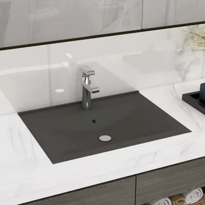 Obrázek produktu pro The Living Store umyvadlo s otvorem pro baterii matné tmavě šedé 60x46 cm keramické