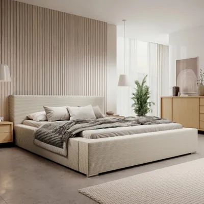 Produktbild von Polsterbett PIANI 180x200 Cord Creme mit Bettkasten & Lattenrost