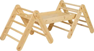 Image de MEOWBABY Structure d'escalade pour enfants - Set intérieur deux triangles d'escalade avec un toboggan/mur d'escalade, jeux Montessori Pikler en bois, naturel