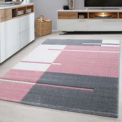 Zdjęcie produktu dla Ayyildiz | Dywan nowoczesny Hawaii 3D - 240 cm x 340 cm - Szaro-kremowo-różowy - Geometryczny wzór, miękki runo
