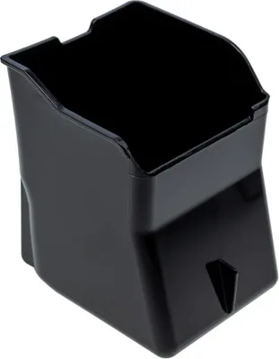 A black plastic coffee ground container.
