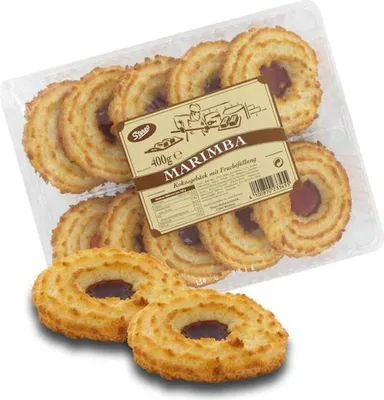 Produktbild von Stereo Marimbas Kokosgebäck mit Fruchtfüllung knusprig saftig süß 400g