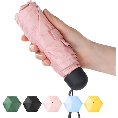 Produktbild von Mini Regenschirm kompakt faltbar 6 Rippen UV Schutz 260T Stoff Rosa