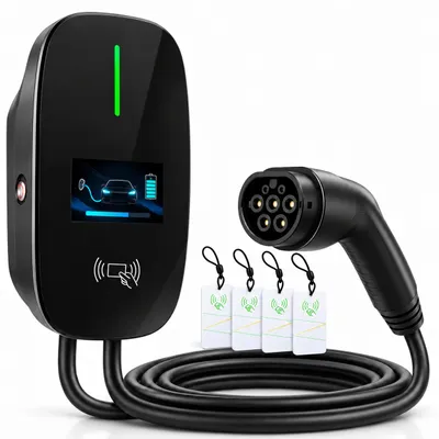 Produktbild von Typ 2 Ev Wallbox für Elektrofahrzeuge, 3 Phase, 11kW, Stromstärke über App einstellbar, zeitgesteuertes Laden, mit 4 RFID-Karten (6 m, 6–16A)
