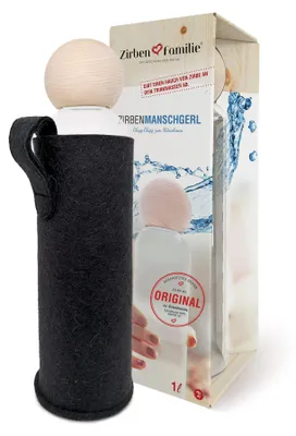 Trinkflasche 1 L Glas mit Zirbenkugel & Filzhülle