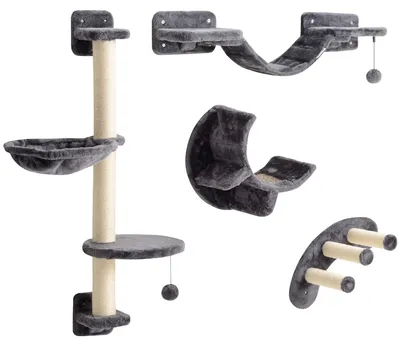 Produktbild von PawHut Kletterwand Katzen 4-teilig Katzen Kletterwand Set mit Hängematte