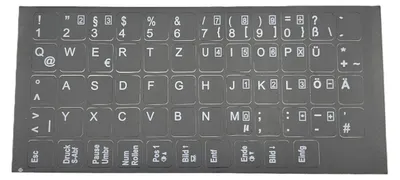 Immagine prodotto di Adesivi per tastiera TEDESCO - nero LUCIDO 58 tasti 1,1 cm x 1,3 cm autoadesivi compatibili per laptop, PC, notebook