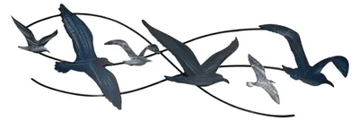 Produktbild von Wandobjekt Möwen aus Metall - ca. B60 x H17 cm - maritime Wanddekoration Möwenschwarm - dezenter Blickfang - Geschenkidee für Küstenliebhaber