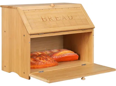 Produktbild von Brotkasten 2 Etagen Bambus Brotaufbewahrung 39x25x32cm Retro Vintage