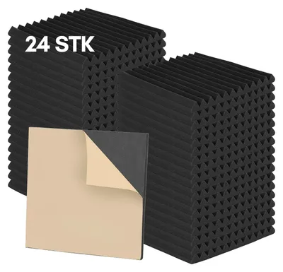 Obrázek produktu pro Ikodm, 24 kusů akustických panelů z pěny, akustická pěna, matice 30 x 30 x 2,5 cm, izolační panely pro efektivní zvukovou izolaci, pěnové desky s trojúhelníkovými drážkami, barva černá