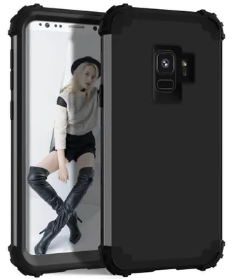 Immagine prodotto di Custodia Galaxy S9, 3 in 1 Custodia ibrida rigida in PC TPU Silicone, Custodia protettiva antiurto per Samsung Galaxy S9 Nero