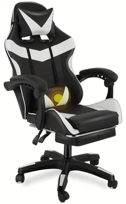 Obrázek produktu pro Herní židle - Ergonomický design - Nastavitelná opěrka zad a podnožka - Opěrka hlavy - Černo-bílá
