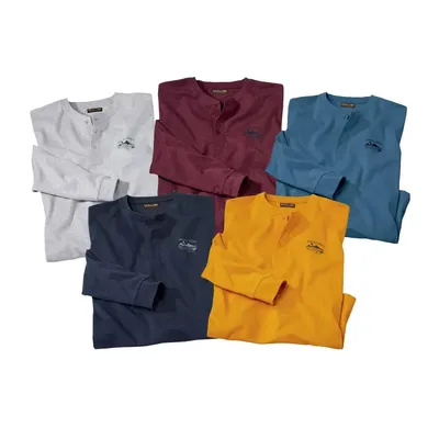 Produktbild von Atlas For Men - "Essential" T-Shirt für Herren (5er-Pack) Langärmlig AF144 (L) (Burgunderrot/Grau/Gelb/Blau/Marineblau)
