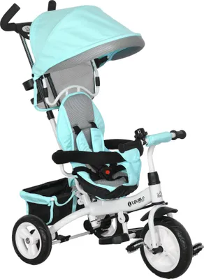 Image de HOMCOM Tricycle bébé évolutif 6 en 1 vélo poussette bébé avec poignée de poussée, auvent amovible, ceinture de sécurité à 5 points, rangement, repose-pieds, frein, pour enfants de 1 à 5 ans, vert