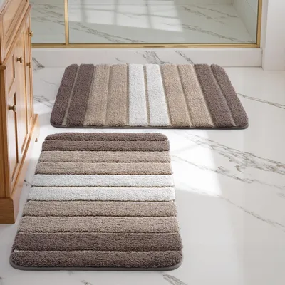 Productafbeelding van 2 stuks antislip badmat, 40 x 60 cm, zacht, absorberend, machinewasbaar, beige