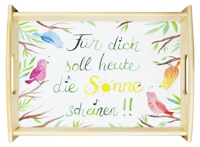 Produktbild von Mr. & Mrs. Panda tablett holz Vögel Sonne - Geschenk, betttablett, zum servieren, Serviertablett, Servier, Dekoration, küchentablett