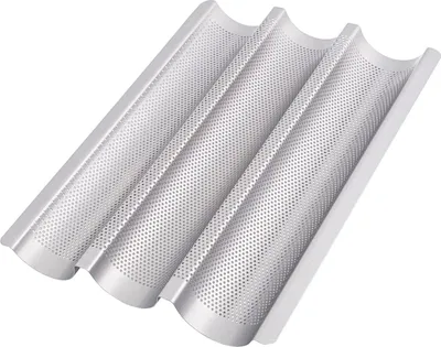 Produktbild von Baguette-Backblech (38 x 24,5 cm) fš¹r 3 Baguettes mit Antihaftbeschichtung, Baguetteform, Baguetteblech, Baguette Backform, Brotbackform, Backform Brot, Backformen, Brot Backen Zubeh?r