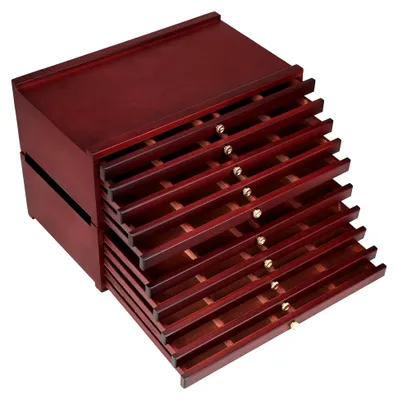 Produktbild von Holz Aufbewahrungsbox für Künstler mit 10 Schubladen, Multifunktionaler Malkoffer für Marker und Stifte in Walnuss