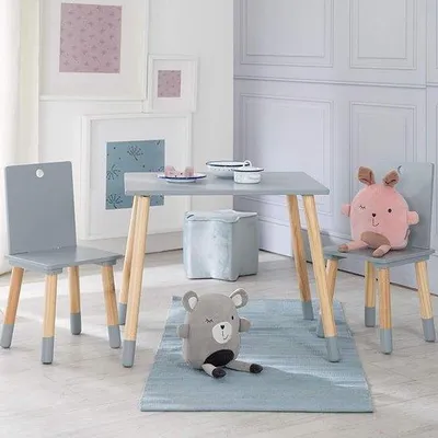 Obrázok produktu pre Detská stolička, súprava s dvojmiestnym stolom, lakovaná v šedej farbe