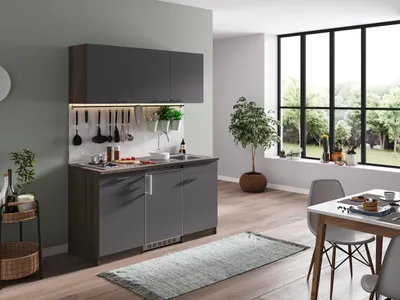 Produktbild von Küche Küchenzeile Singleküche Eiche York Grau Oliver 150 cm Respekta