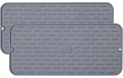 Immagine prodotto di Set di 2 tappetini asciugastoviglie in silicone, dimensioni 44,5 x 20,5 cm, colore grigio chiaro