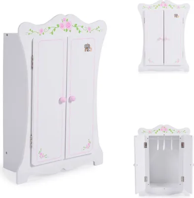 Produktbild von Moni Puppenkleiderschrank PH12B011, Holz, Maße 42,5 x 22 x 57 cm, 3 Kleiderbügel weiß
