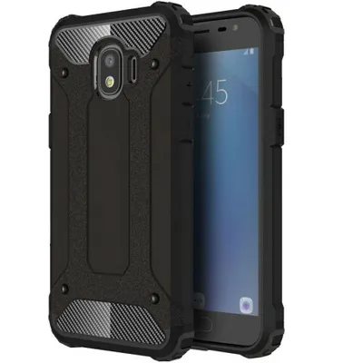 A black rugged phone case is shown next to a smartphone.