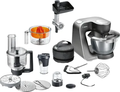 Produktbild von Bosch MUM59M55 KÃ1/4chenmaschine, Kunststoffgehäuse, 1000 Watt, 3,9 l Behälter, Standmixeraufsatz, Zitruspressenaufsatz, Fleischwolfaufsatz, KÃ1/4chenmaschinenaufsatz, 8 Geschwindigkeiten