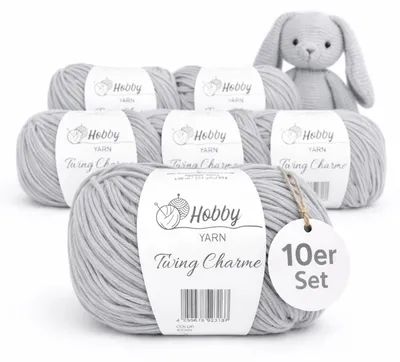 Produktbild von Hobby YARN - Twiny Charme 10er Set - Baumwolle 50g je Garn, Baumwolle, weiches Mischgarn, zum Häkeln & Stricken 310 - Pebble Grey