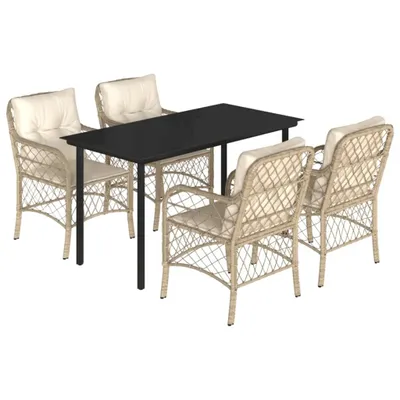 Produktbild von vidaXL 5-tlg. Garten-Essgruppe mit Kissen Beige Poly Rattan