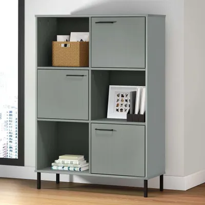 Produktbild von "2026 Promotion" Bücherregal - Standregal - Aktenregal - OSLO mit Metallbeinen Grau 90x35x128,5cm Massivholz - Wohnzimmerschrank CC21253