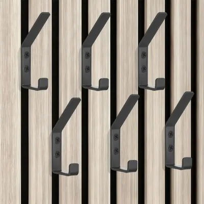 Produktbild von 6 Haken für Akustikpaneele, 13 mm Doppelgarderobenhaken, schwarz – Wandgarderobenhaken für Akustikpaneele, hochwertige Multifunktionshaken für Akustikpaneele, Wandhaken, Kleiderbügel, Kleiderschrank