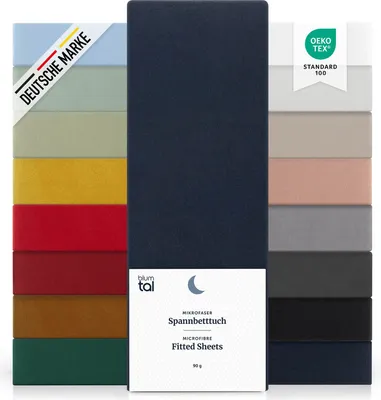 Produktbild von Blumtal Spannbettlaken 100x200 cm 2er Pack - Spanbetttuch aus Microfaser - Dark Ocean Blue - Blau