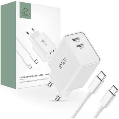 Obrázok produktu pre Tech-Protect C35W 2-Portová Sieťová Nabíjačka Pd35W + Kábel Typu C Biely