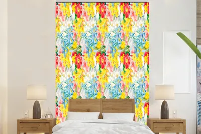 Produktbild von MuchoWow® Fototapete für Wohnzimmer oder Schlafzimmer Wandtapete Vinyl Motivtapete Blumen - Muster - Farben - 200x300 cm - Wanddekorationen