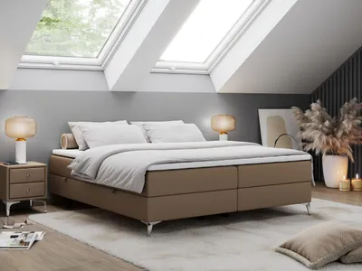 Produktbild von Boxspringbett ohne Kopfteil mit Bettkasten, Bett niedriges Kopfteil, Polsterbett ohne Kopfteil - LESS - 180x200 - Braun - H3
