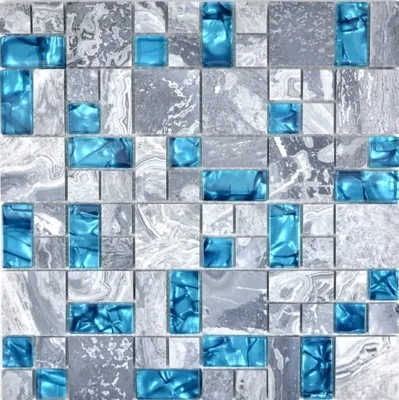 Produktbild von Mosani MOS88-0404, Mosaik, Glas, Stein, Grau, Indoor, Rechteck, 300 mm