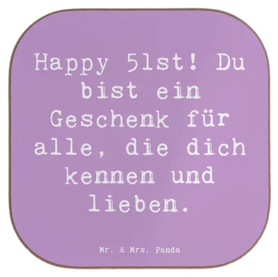 Produktbild von Mr. & Mrs. Panda Untersetzer Tasse Spruch 51. Geburtstag Geschenk - Lavendeltraum - Getränkeuntersetzer, Happy Birthday, Geburtstagsgeschenk, liebevoller Geburtstagsgruß