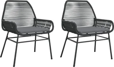 Image de vidaXL Chaises de jardin 2 pcs. avec coussins noir Poly rotin
